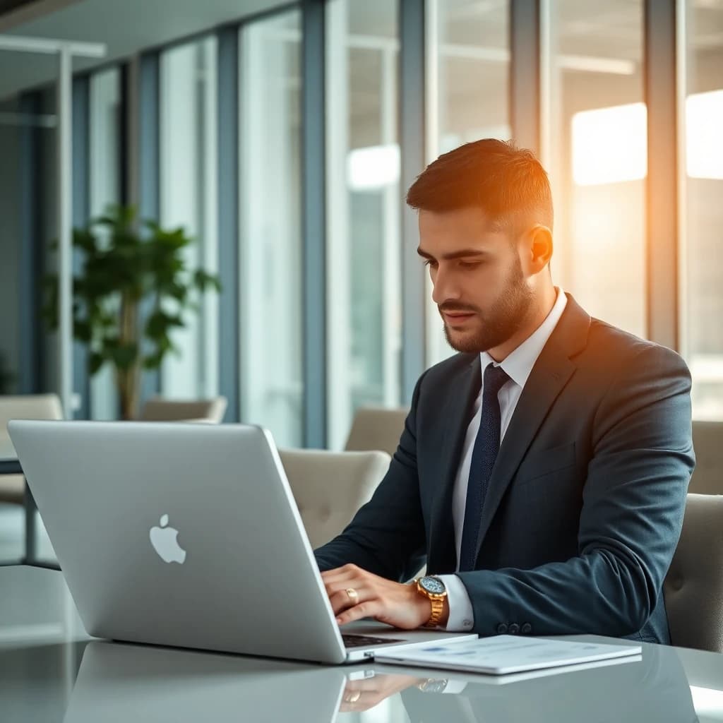 Professional working on a laptop in a modern office