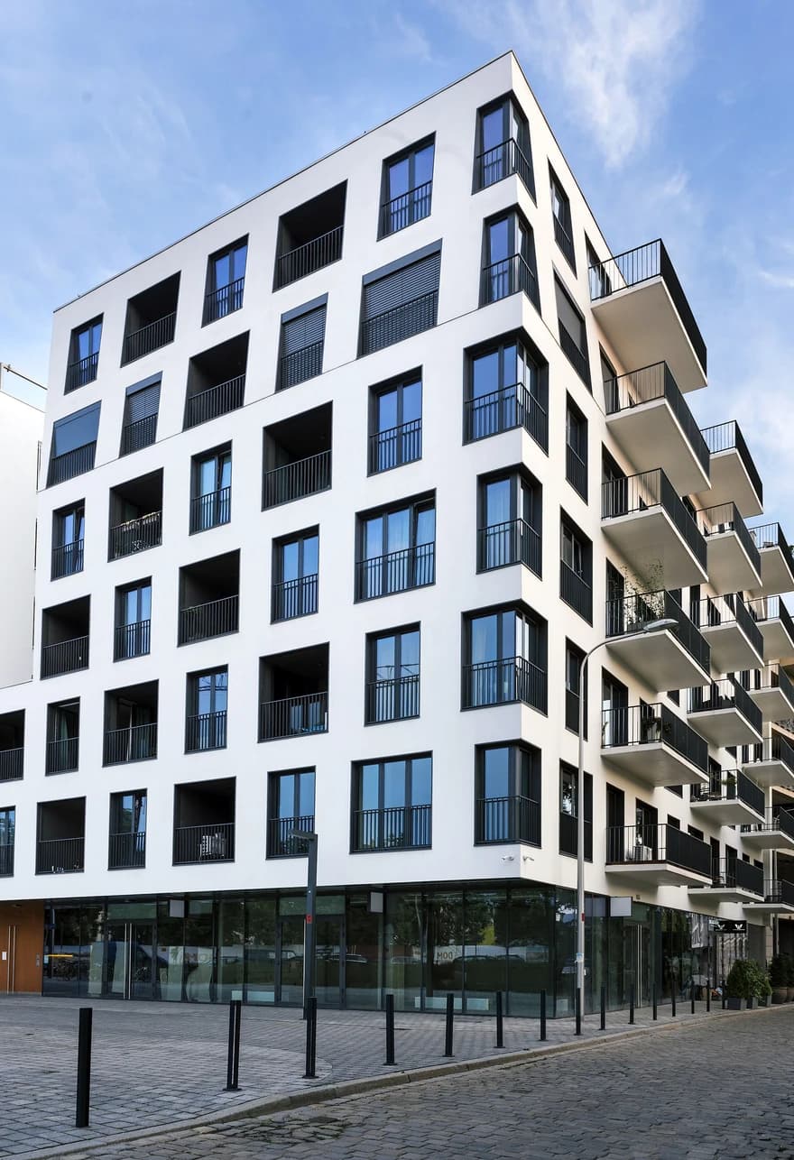 Modern residential building with glass facade